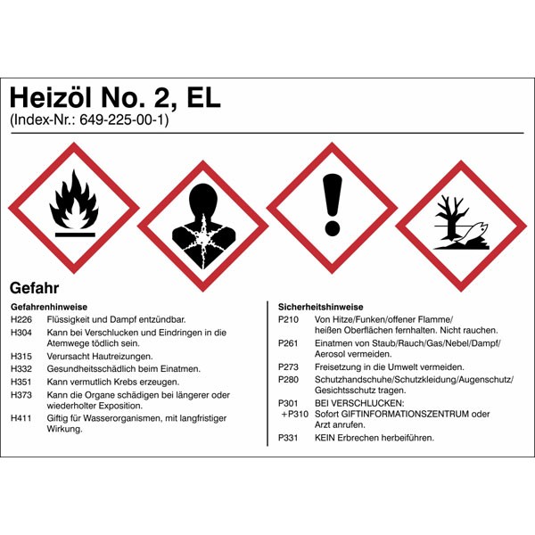 Gefahrstoffetikett Heizöl EL No. 2