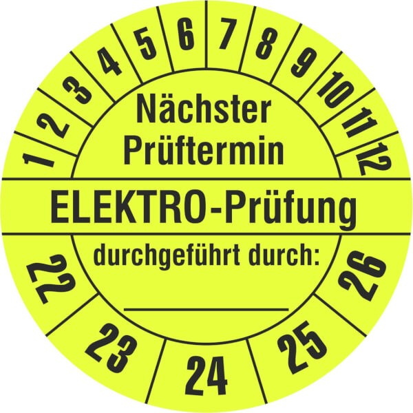 Prüfplakette Nächster Prüftermin - ELEKTRO PRÜFUNG - durchgeführt von - gelb/schwarz