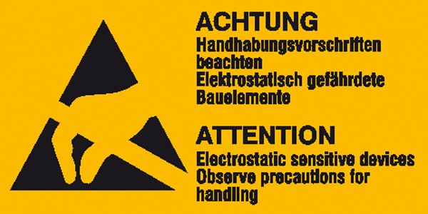 Warn-Kombischild auf Bogen Elektrostatisch gefährdete Bauelemente, Form B 2-sprachig (D/GB)