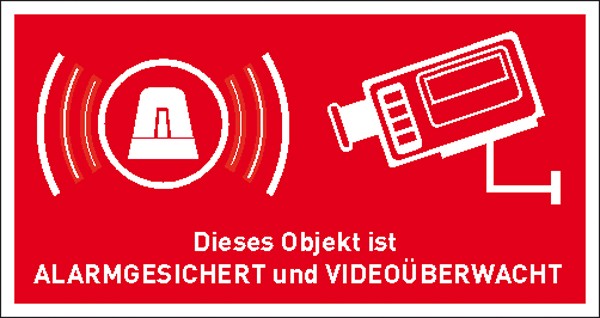 Video Infozeichen Objekt alarmgesichert und videoüberwacht,