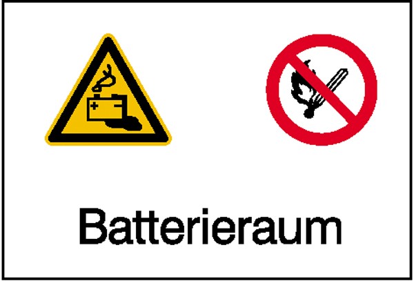 Warn-, Verbots-Kombischild Batterieraum