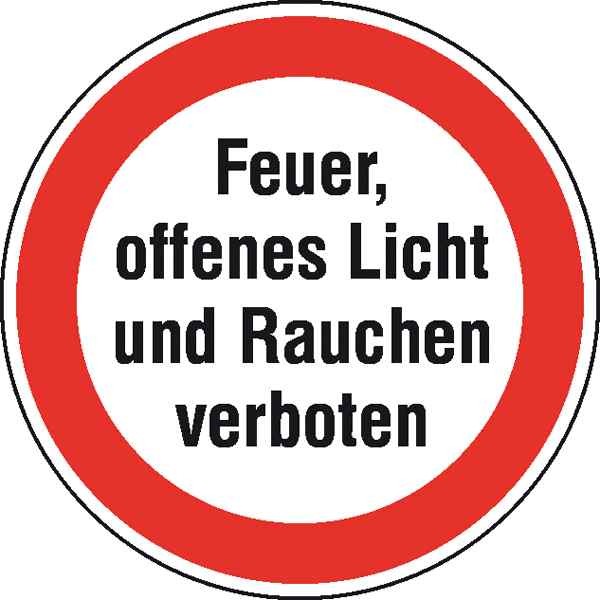 Hinweisschild Feuer, offenes Licht und Rauchen verboten