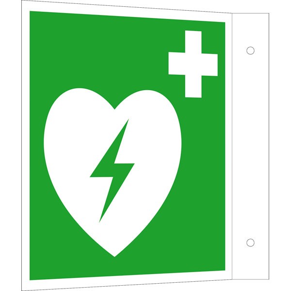 Erste-Hilfe-Schild - Fahne Automatisierter externer Defibrillator (AED)