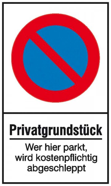 Haltverbotsschild Symbol: Eingeschränktes Haltverbot, Text: Privatgrundstück