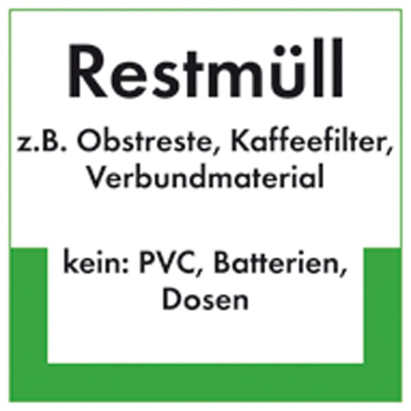 Abfallkennzeichnung - Textschild Restmüll z.B. Obstreste, Kaffeefilter ...