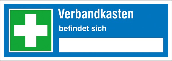 Erste Hilfe-Hinweisschild Verbandkasten befindet sich ...