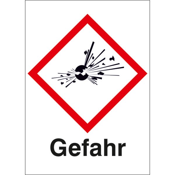 GHS-Gefahrstoffetikett, mit Text: Gefahr