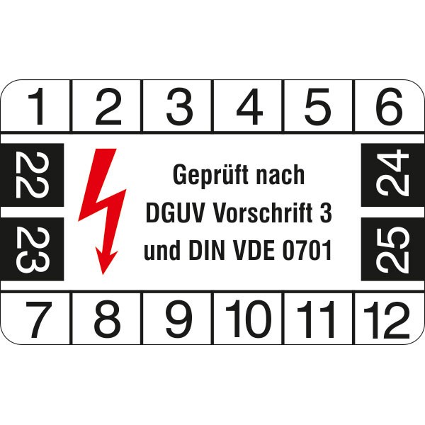 Prüfplaktette Geprüft nach DGUV Vorschrift 3 und DIN VDE 0701