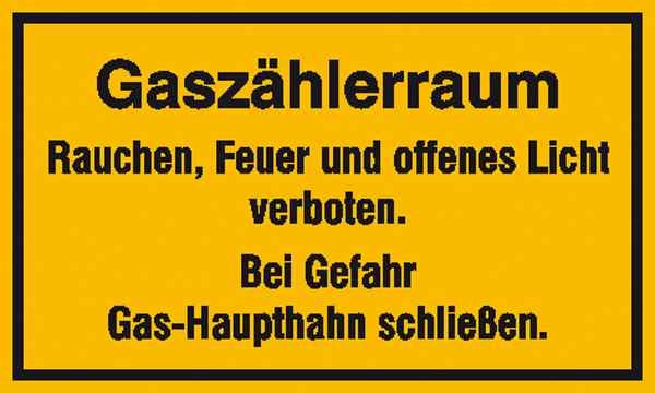 Hinweisschild Gaszählerraum Rauchen, Feuer und offenes Licht verboten